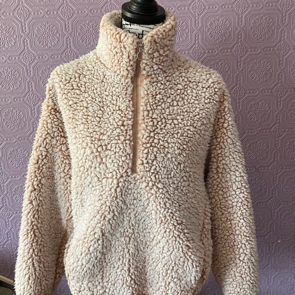 Express Pinkish/Tan Sherpa 1/4 Zip Size XS